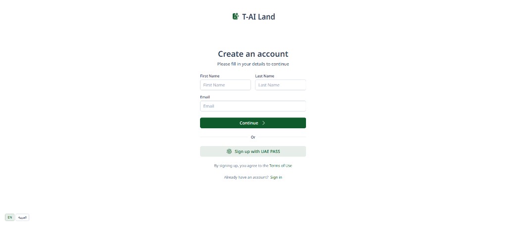 Create account page