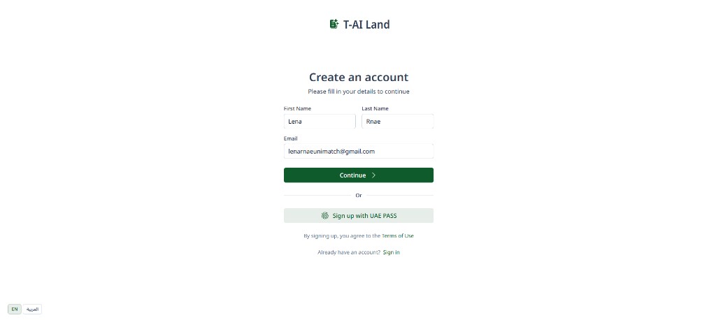 Registration form with entered details
