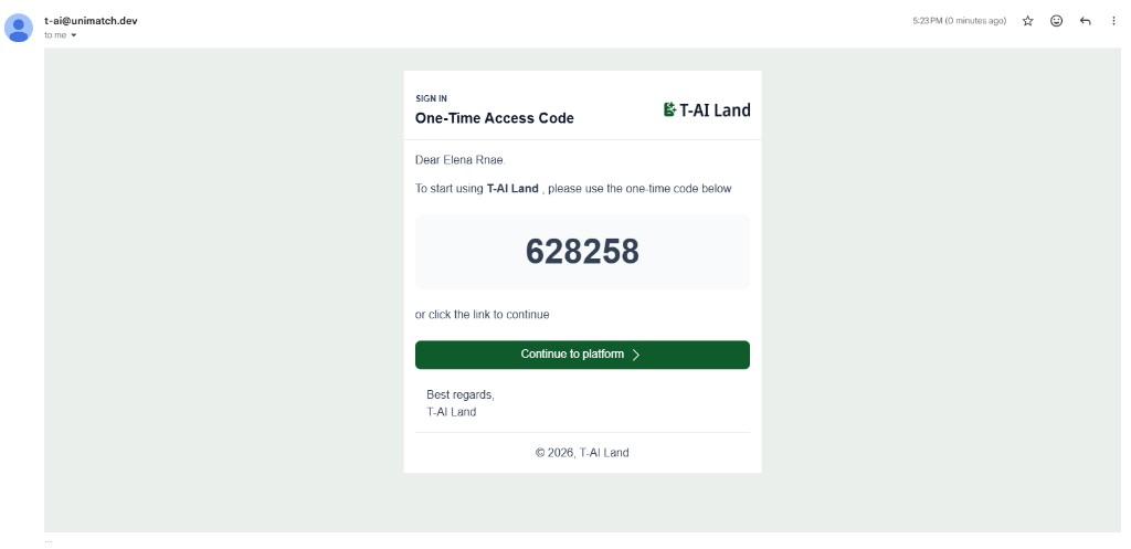 Email with one-time access code