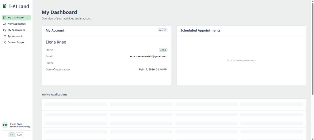 My Dashboard after successful registration