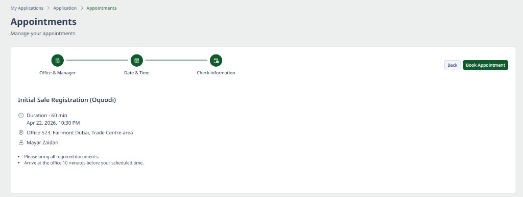 Check information: booking summary and Book Appointment button