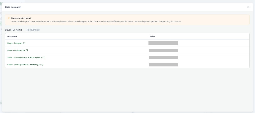 Data mismatch: comparison across documents for a field