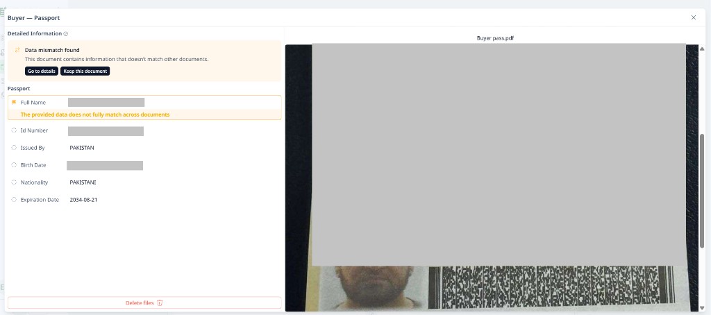 Highlighted mismatch field and Keep this document in document details
