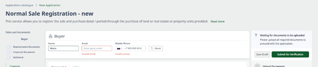 Buyer contact fields with validation
