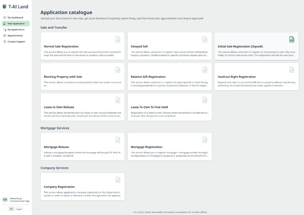 Application catalogue with transaction types